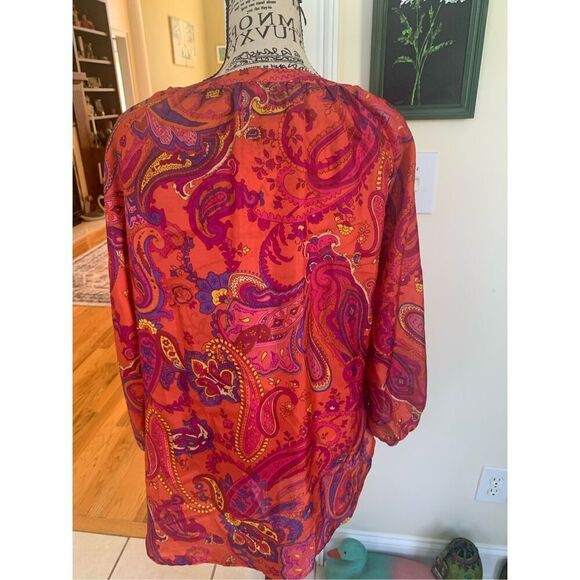 Ralph Lauren Fuchsia Orange Paisley 100% Silk Blouse - Picture 8 of 9